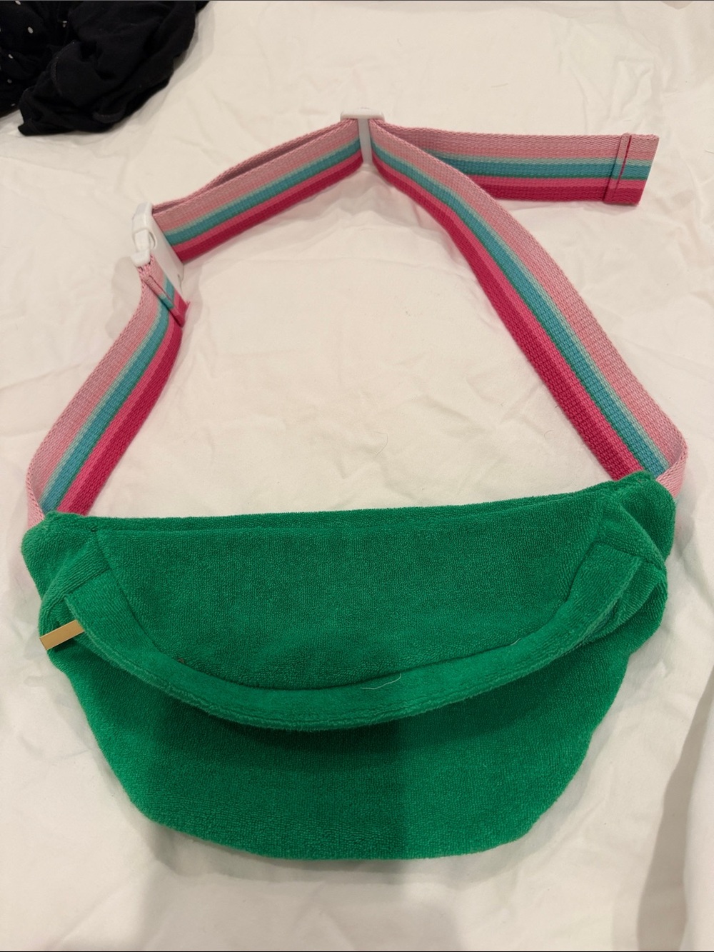 Green Women's Crossbody Belt Bag with Pink-Striped Strap